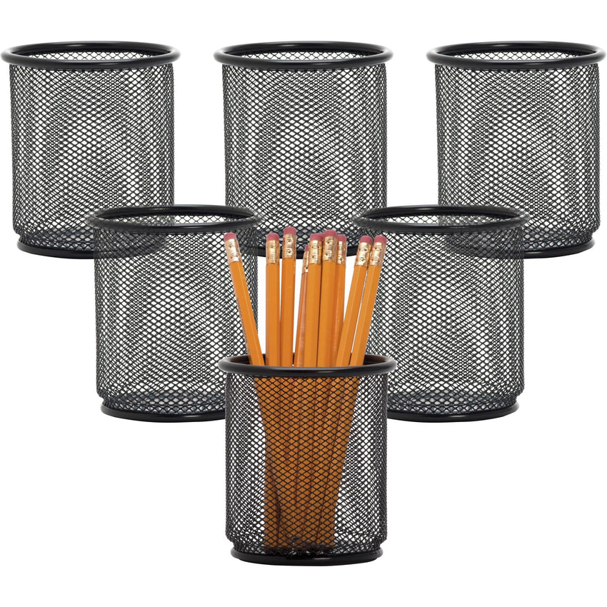 Lorell Durable Steel Mesh Pencil Cup Desk Organizer 3.9" W x 3.9" D x 3.5" H Set of 6 (LLR - LLR84149BX) - SchoolOutlet