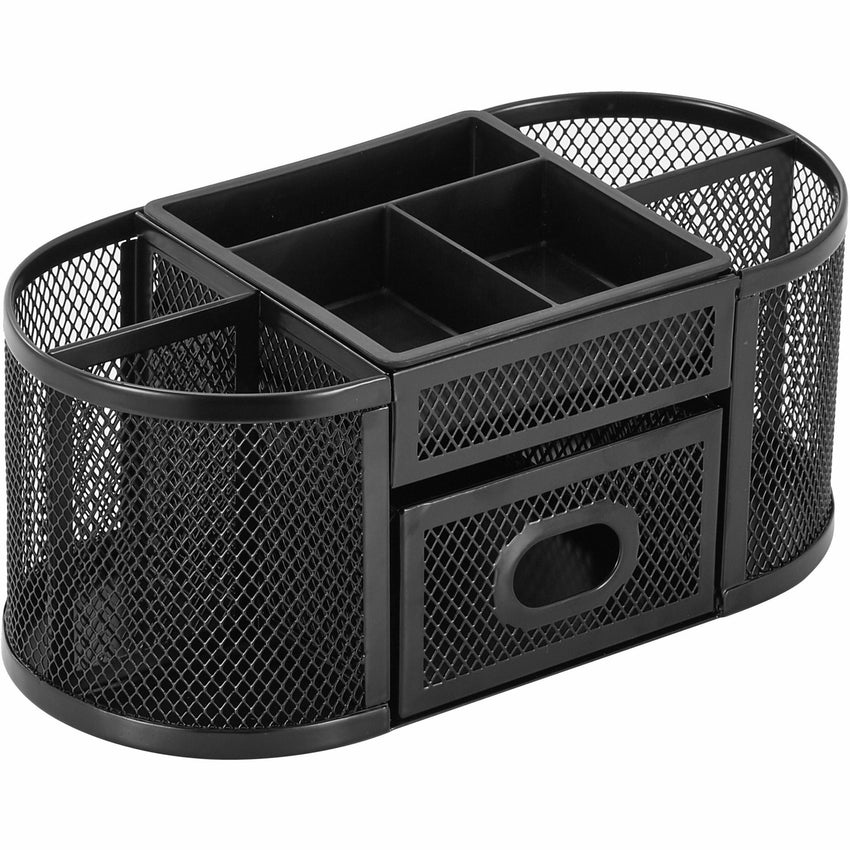 Lorell Black Mesh/Wire Desktop Organizer with Removable Compartments and Drawer (LLR - LLR84240) - SchoolOutlet