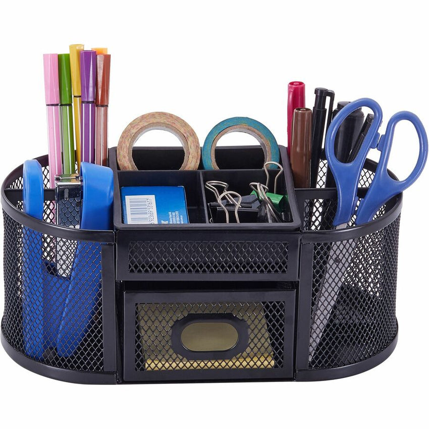 Lorell Black Mesh/Wire Desktop Organizer with Removable Compartments and Drawer (LLR - LLR84240) - SchoolOutlet