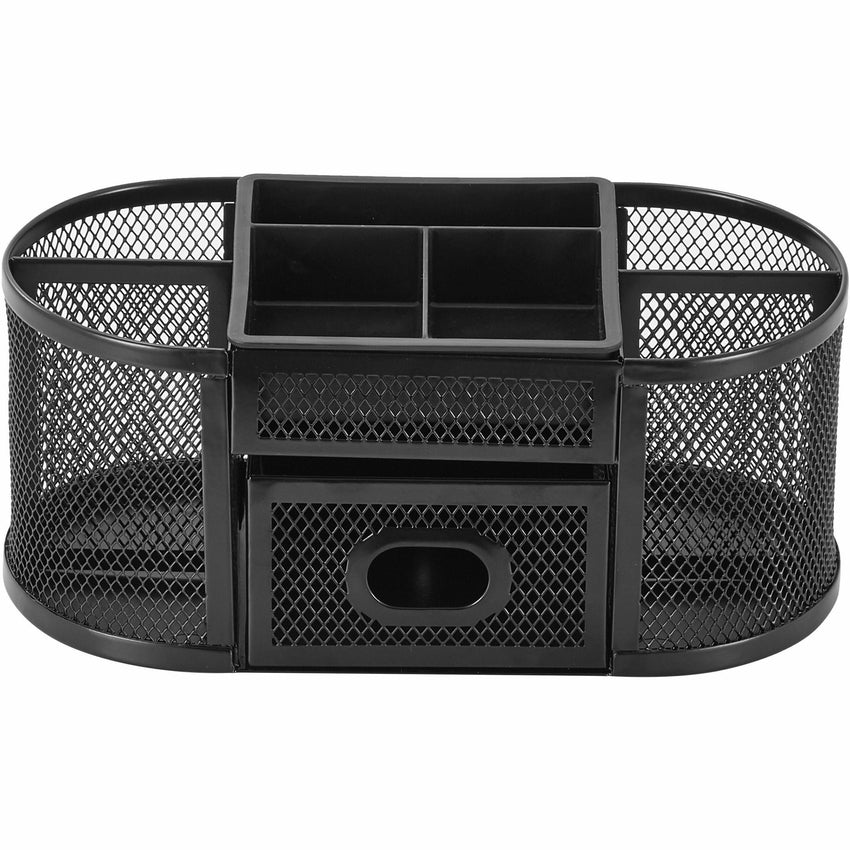 Lorell Black Mesh/Wire Desktop Organizer with Removable Compartments and Drawer (LLR - LLR84240) - SchoolOutlet