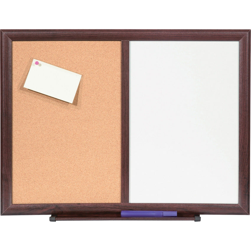 Lorell Combo Dry - Erase and Cork Bulletin Board Mahogany Wood Frame 24"W x 18"H (LLR - LLR84270) - SchoolOutlet