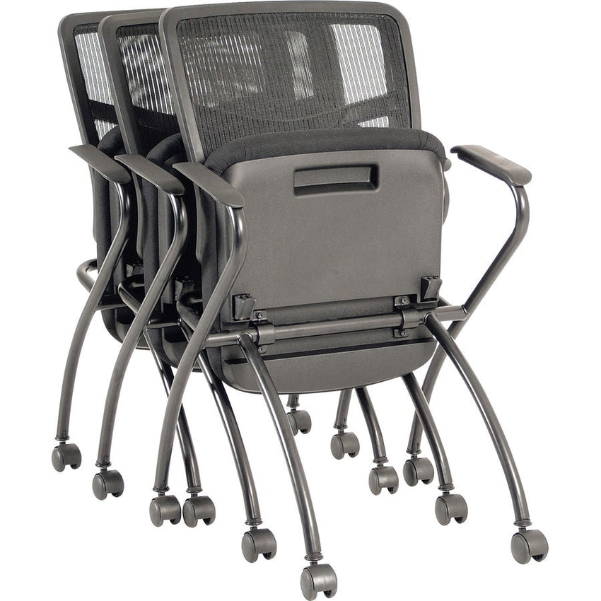 Lorell Mesh Back Nesting Training Chair with Folding Seat and Casters - Set of 2 (LLR - LLR84374X) - SchoolOutlet