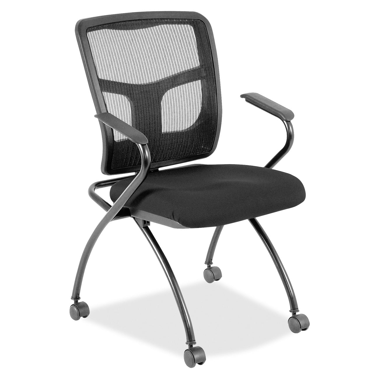 Lorell Mesh Back Nesting Training Chair with Folding Seat and Casters - Set of 2 (LLR - LLR84374X) - SchoolOutlet