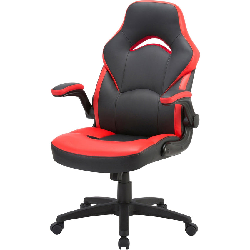 Lorell Bucket Seat High - back Gaming Chair with Flip - up Arms and 5 - Star Base, Red/Black 18.50 - 22.24 H (LLR - LLR84387) - SchoolOutlet
