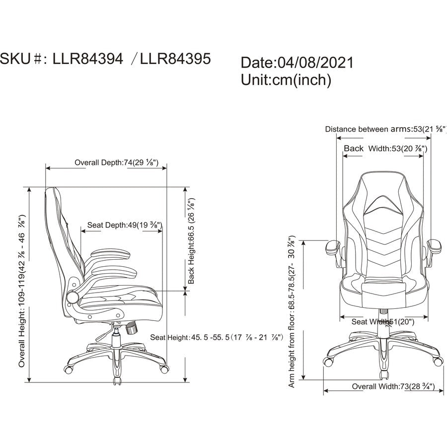 Lorell High - Back Ergonomic Gaming Chair with Flip - Up Arms Blue Black Gray 17.9 - 21.9 H (LLR - LLR84395) - SchoolOutlet