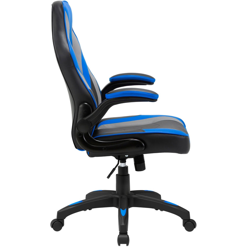 Lorell High - Back Ergonomic Gaming Chair with Flip - Up Arms Blue Black Gray 17.9 - 21.9 H (LLR - LLR84395) - SchoolOutlet