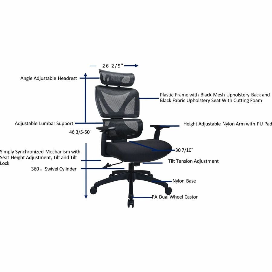 Lorell Xavier All - Mesh High - Back Chair with Articulating Lumbar and Adjustable Headrest 18.10'' - 21.8''"H (LLR - LLR84396) - SchoolOutlet