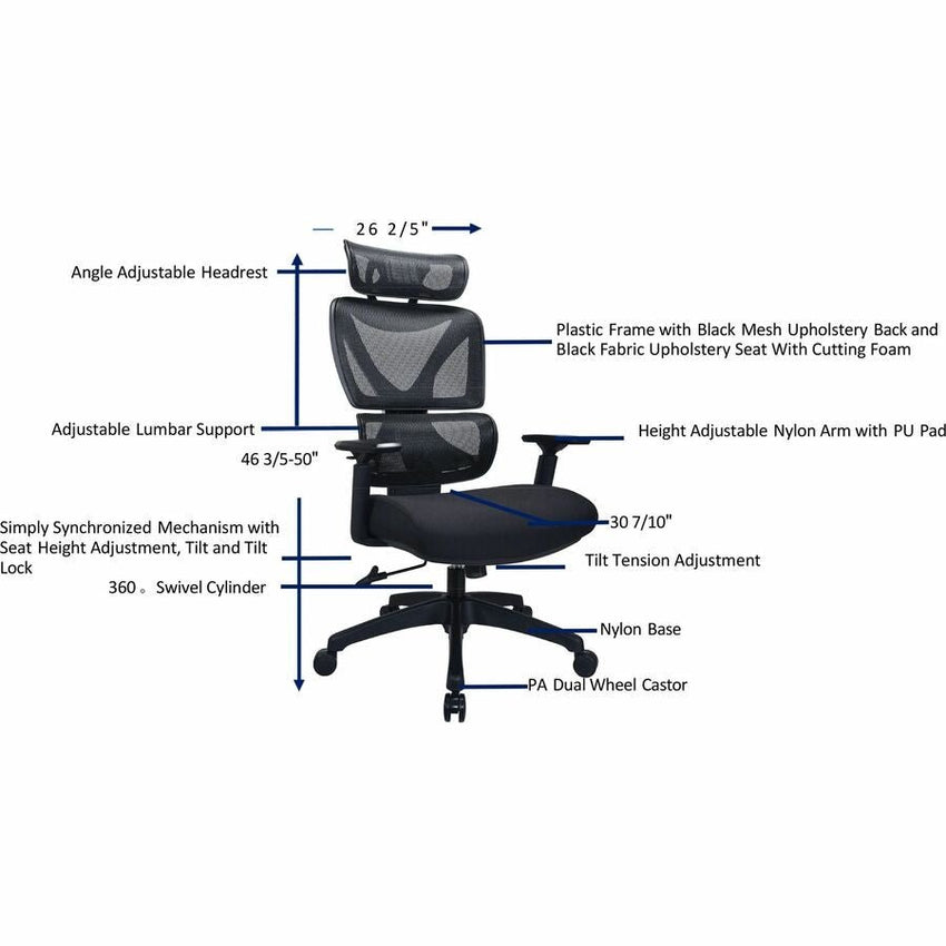 Lorell Xavier All - Mesh High - Back Chair with Articulating Lumbar and Adjustable Headrest 18.10'' - 21.8''"H (LLR - LLR84396) - SchoolOutlet