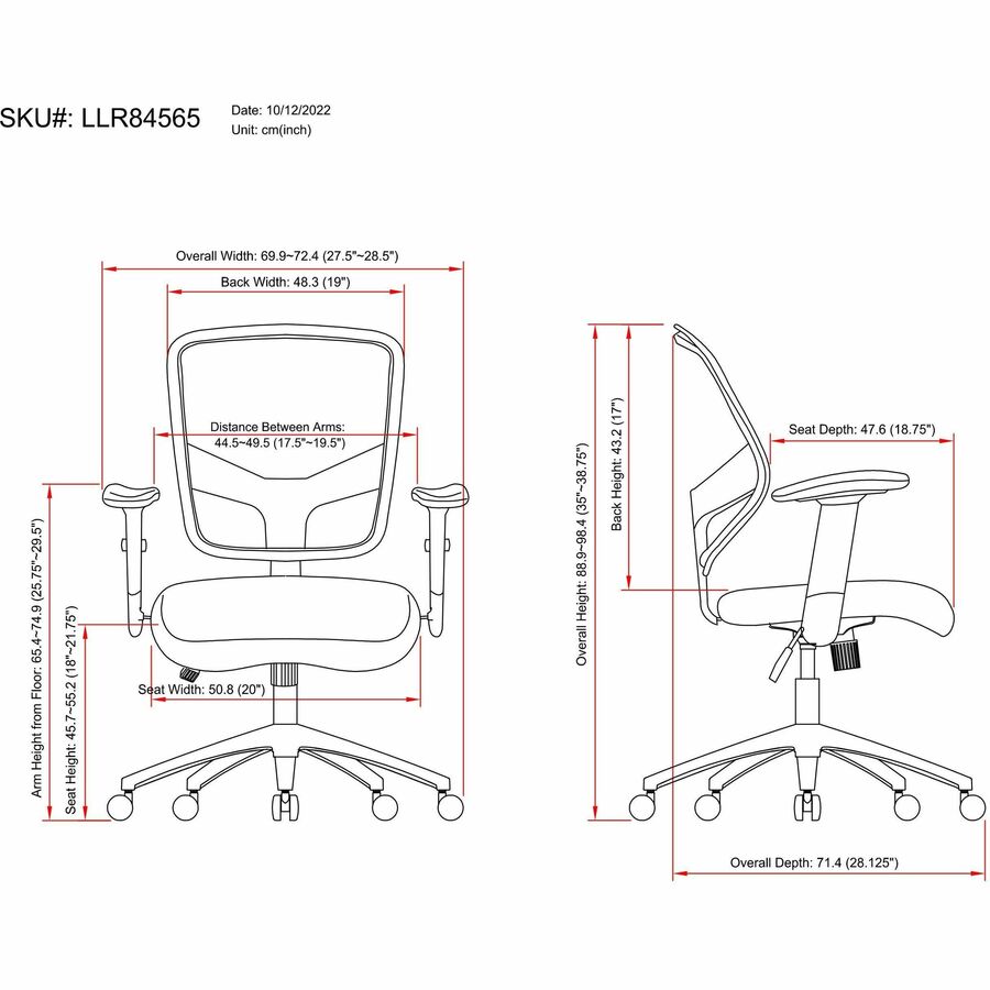 Lorell Executive Mesh Mid - Back Office Chair with Adjustable Lumbar Support and Height - Adjustable Arms 18" - 21.75"H (LLR - LLR84565) - SchoolOutlet