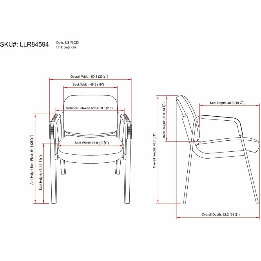 Lorell Deluxe Leather 4 - Leg Guest Chair with Padded Arms and Metal Frame (LLR - LLR84594) - SchoolOutlet