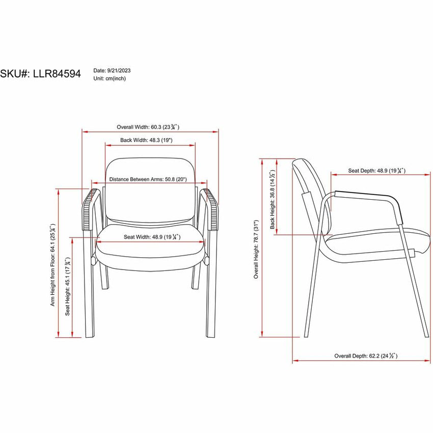 Lorell Deluxe Leather 4 - Leg Guest Chair with Padded Arms and Metal Frame (LLR - LLR84594) - SchoolOutlet