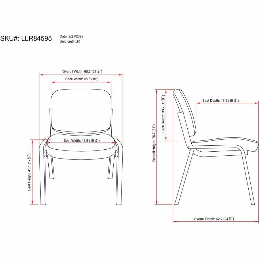 Lorell Deluxe Leather 4 - Leg Guest Chair Armless with Metal Frame (LLR - LLR84595) - SchoolOutlet