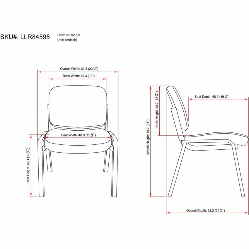 Lorell Deluxe Leather 4 - Leg Guest Chair Armless with Metal Frame (LLR - LLR84595) - SchoolOutlet