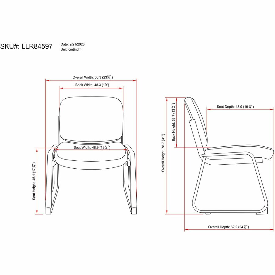 Lorell Deluxe Leather Guest Chair Armless with Sled Base (LLR - LLR84597) - SchoolOutlet