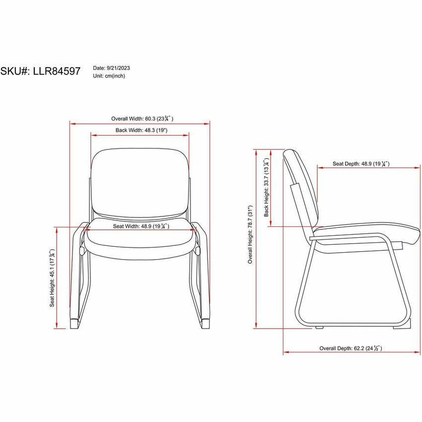 Lorell Deluxe Leather Guest Chair Armless with Sled Base (LLR - LLR84597) - SchoolOutlet