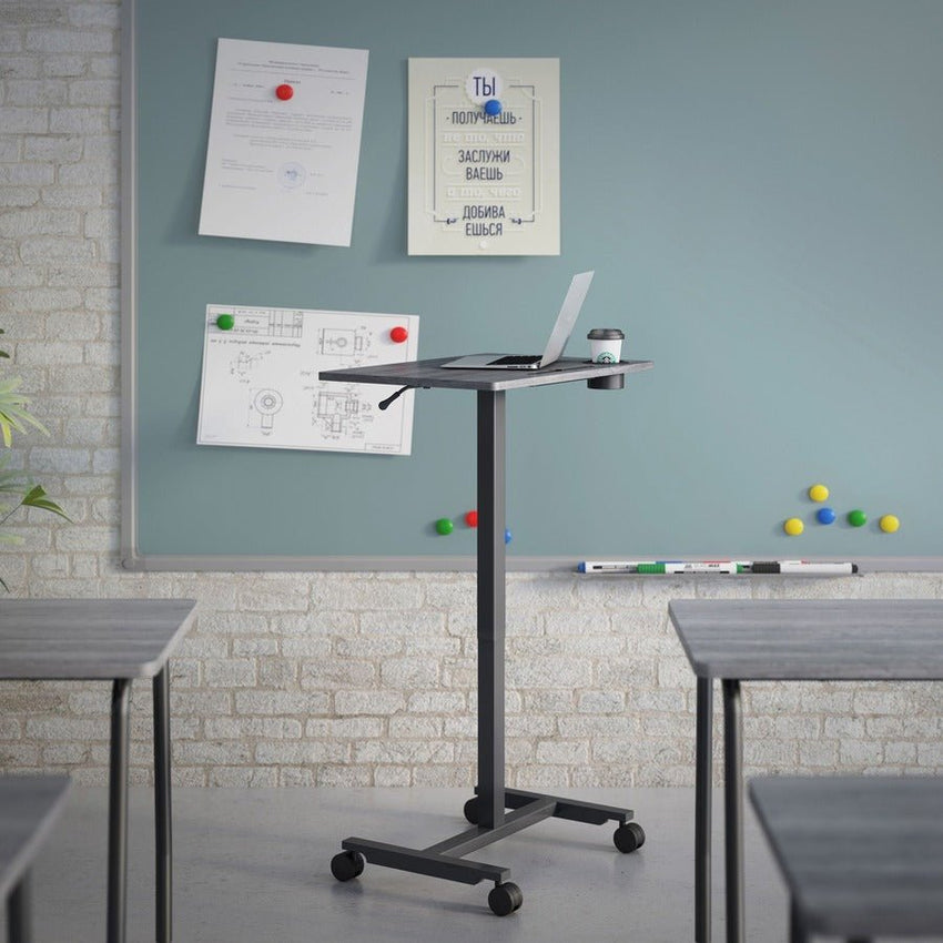 Mobile Weathered Charcoal Lorell Sit - Stand Desk 26.6"W x 19.1"D x 30 - 43.63"H (LLR - LLR84837) - SchoolOutlet
