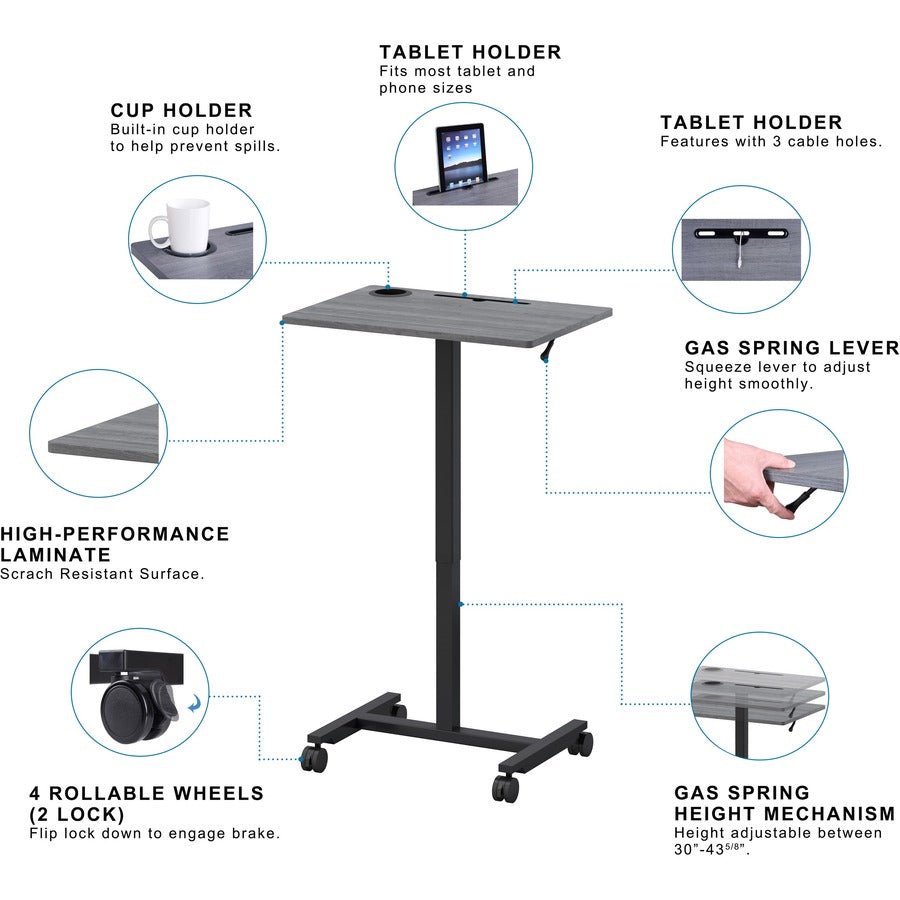 Mobile Weathered Charcoal Lorell Sit - Stand Desk 26.6"W x 19.1"D x 30 - 43.63"H (LLR - LLR84837) - SchoolOutlet