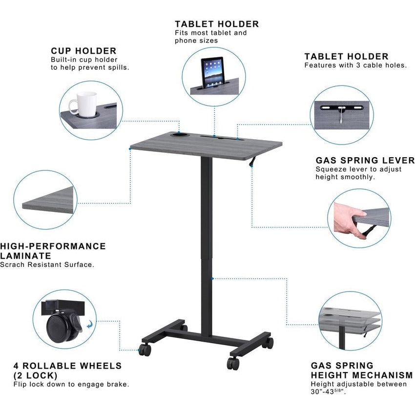 Mobile Weathered Charcoal Lorell Sit - Stand Desk 26.6"W x 19.1"D x 30 - 43.63"H (LLR - LLR84837) - SchoolOutlet