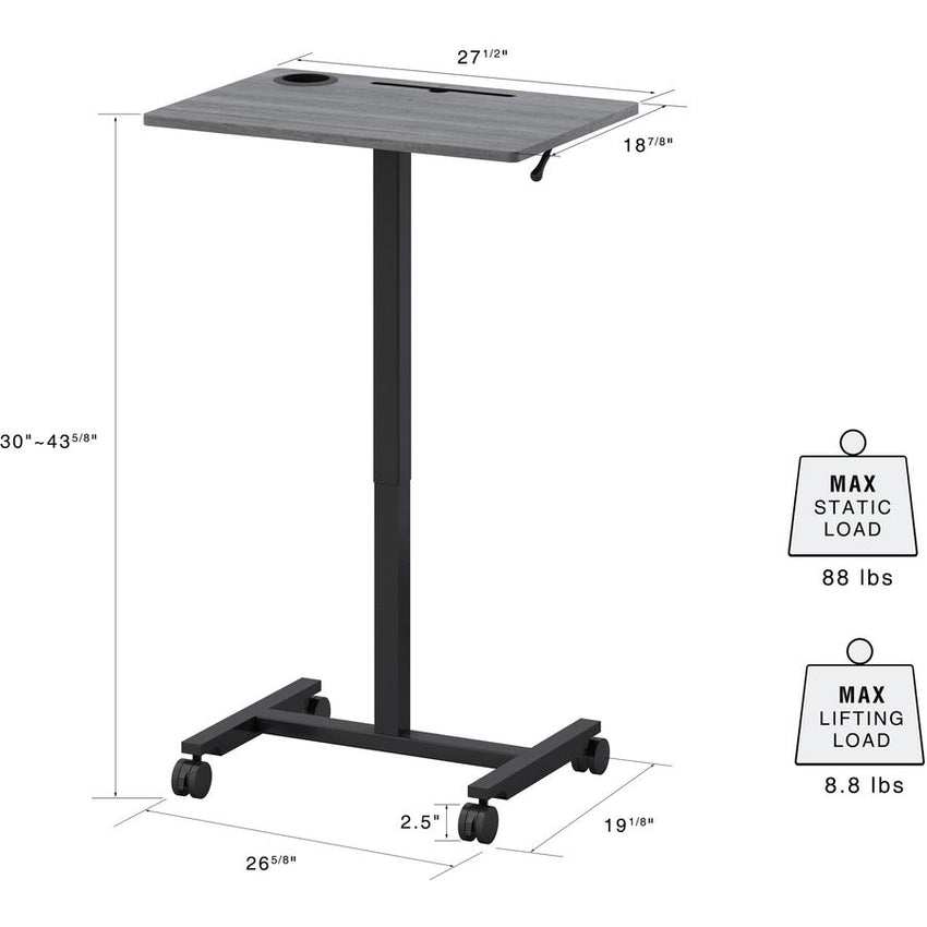 Mobile Weathered Charcoal Lorell Sit - Stand Desk 26.6"W x 19.1"D x 30 - 43.63"H (LLR - LLR84837) - SchoolOutlet