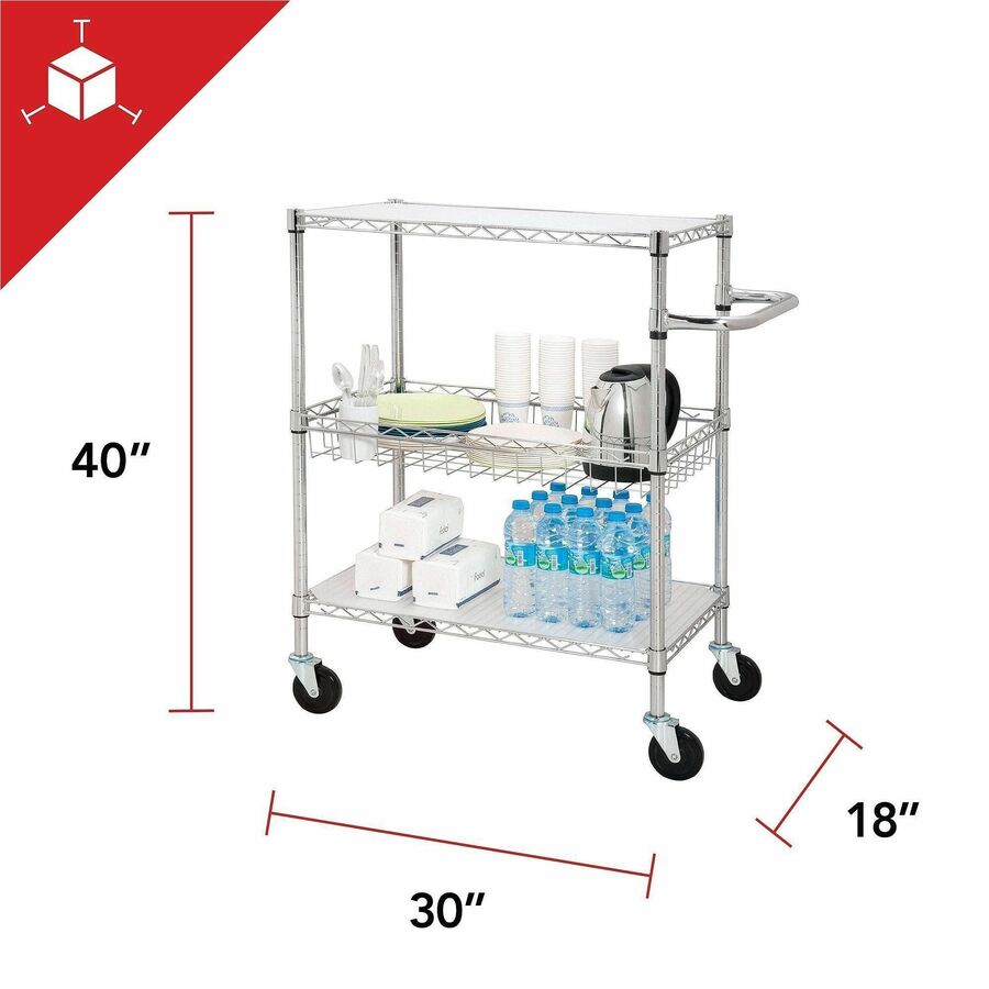 Lorell Heavy - Duty Chrome Lorell 3 - Tier Rolling Utility Cart 18"W x 30"D x 40"H (LLR - LLR84858) - SchoolOutlet