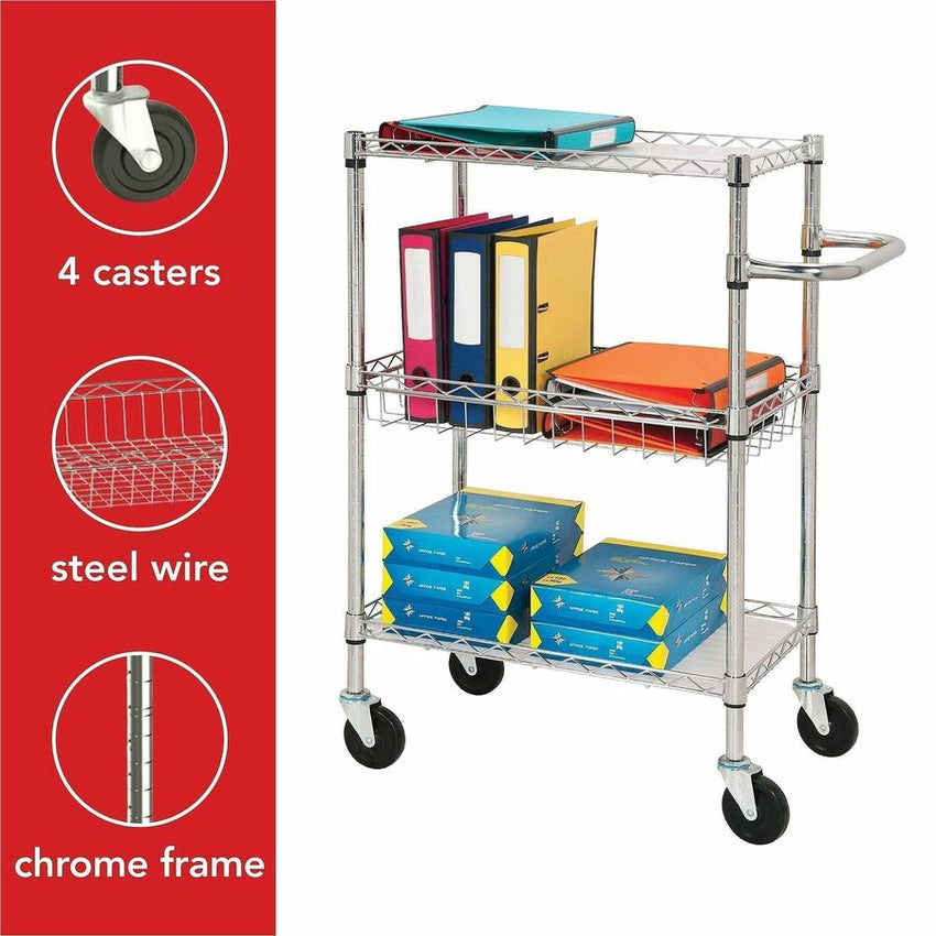 Lorell Heavy - Duty Chrome Lorell 3 - Tier Rolling Utility Cart 16"W x 26"D x 40"H (LLR - LLR84859) - SchoolOutlet
