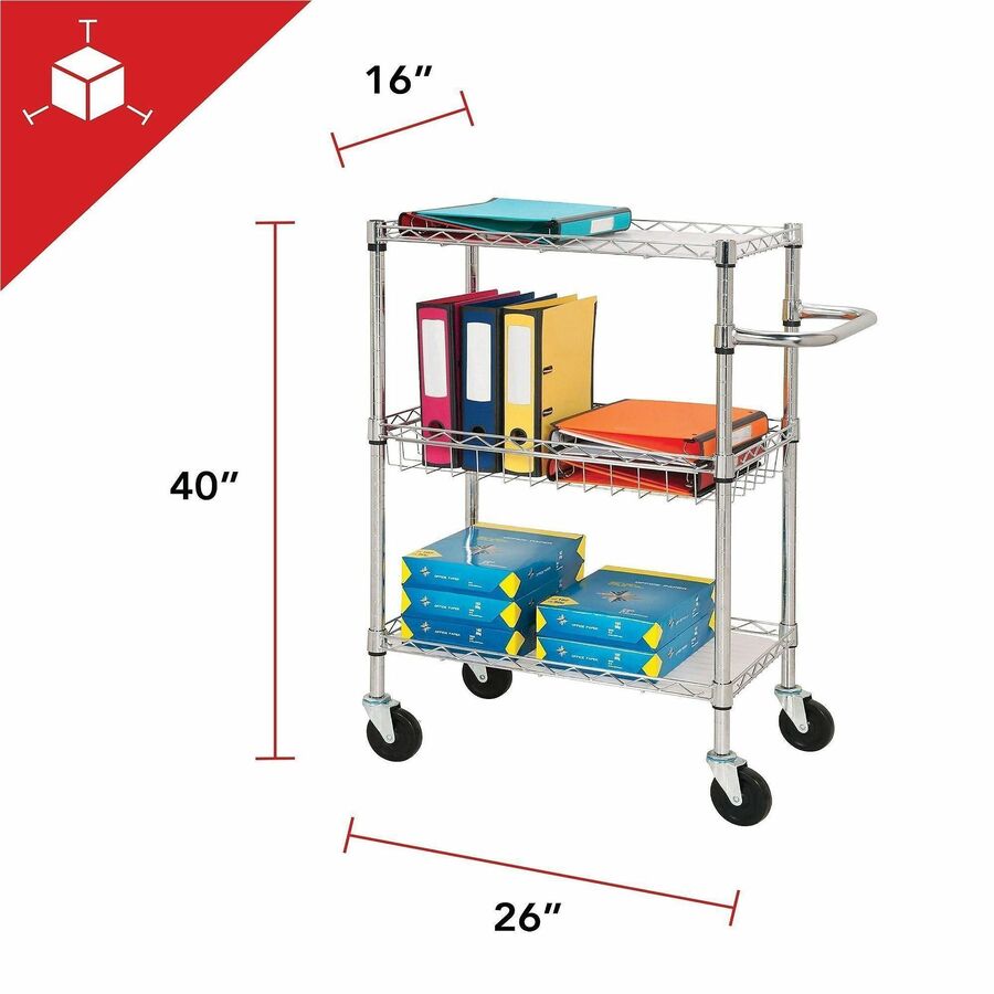 Lorell Heavy - Duty Chrome Lorell 3 - Tier Rolling Utility Cart 16"W x 26"D x 40"H (LLR - LLR84859) - SchoolOutlet