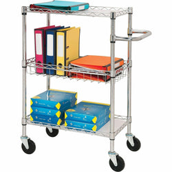 Lorell Heavy-Duty Chrome Lorell 3-Tier Rolling Utility Cart 16"W x 26"D x 40"H (LLR-LLR84859)