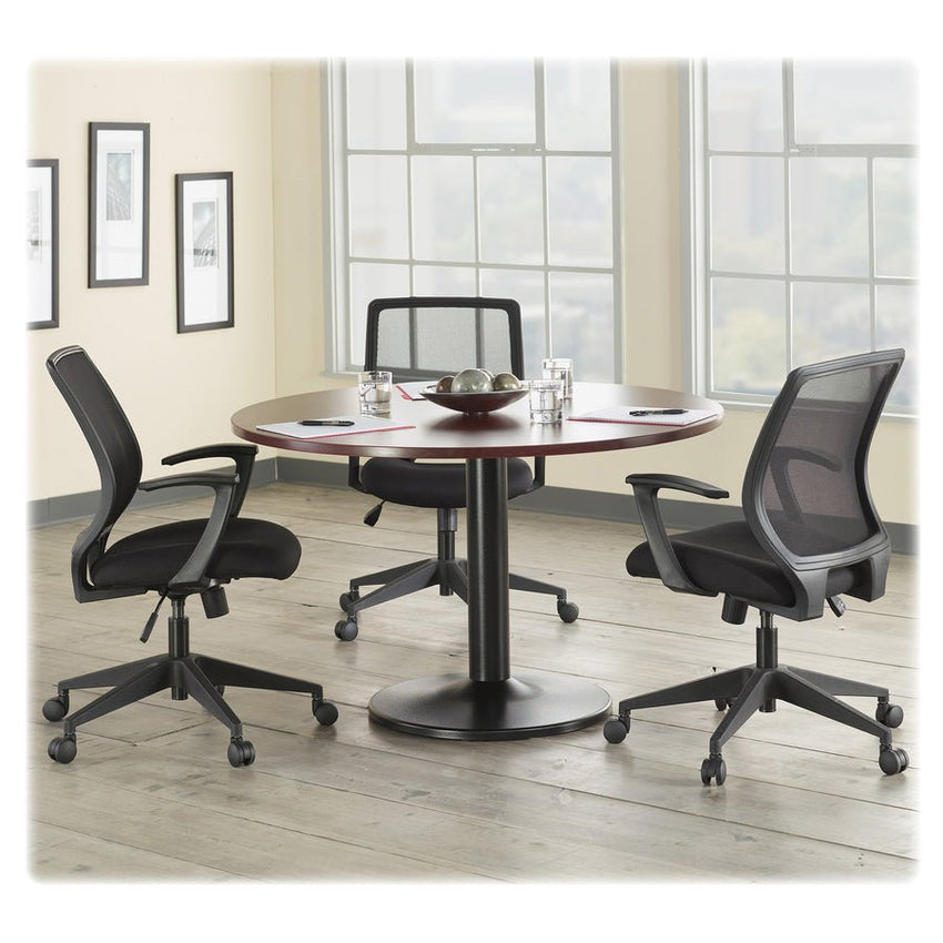 Lorell Executive Mid - Back Work Chair - Mesh Back Black Office Chair with Fixed Arms 17.75 - 21.25 "H (LLR - LLR84868) - SchoolOutlet