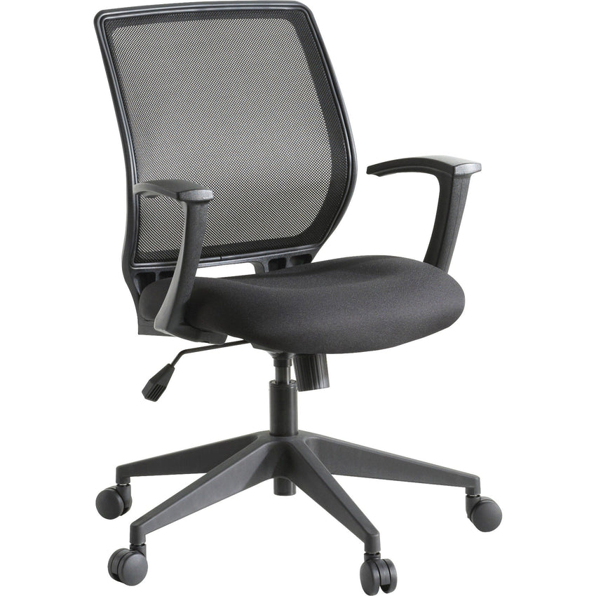 Lorell Executive Mid - Back Work Chair - Mesh Back Black Office Chair with Fixed Arms 17.75 - 21.25 "H (LLR - LLR84868) - SchoolOutlet