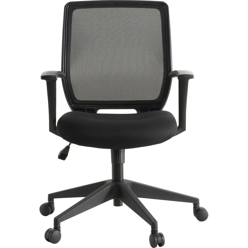 Lorell Executive Mid - Back Work Chair - Mesh Back Black Office Chair with Fixed Arms 17.75 - 21.25 "H (LLR - LLR84868) - SchoolOutlet