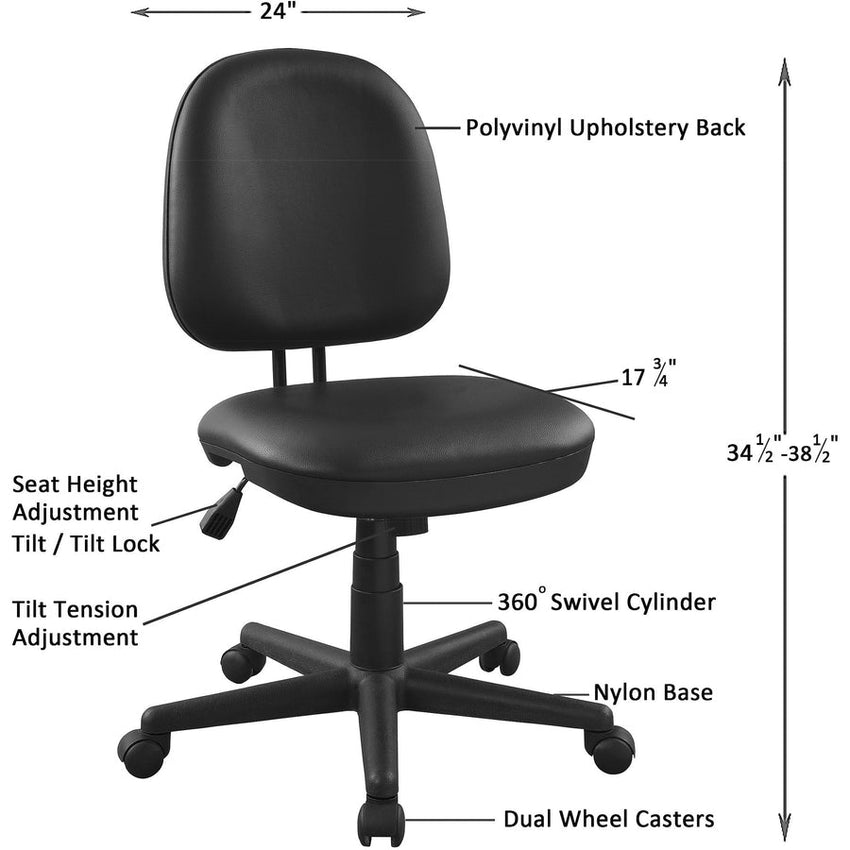 Lorell Vinyl Contoured Task Chair Black Adjustable Swivel with Casters (LLR - LLR84875) - SchoolOutlet