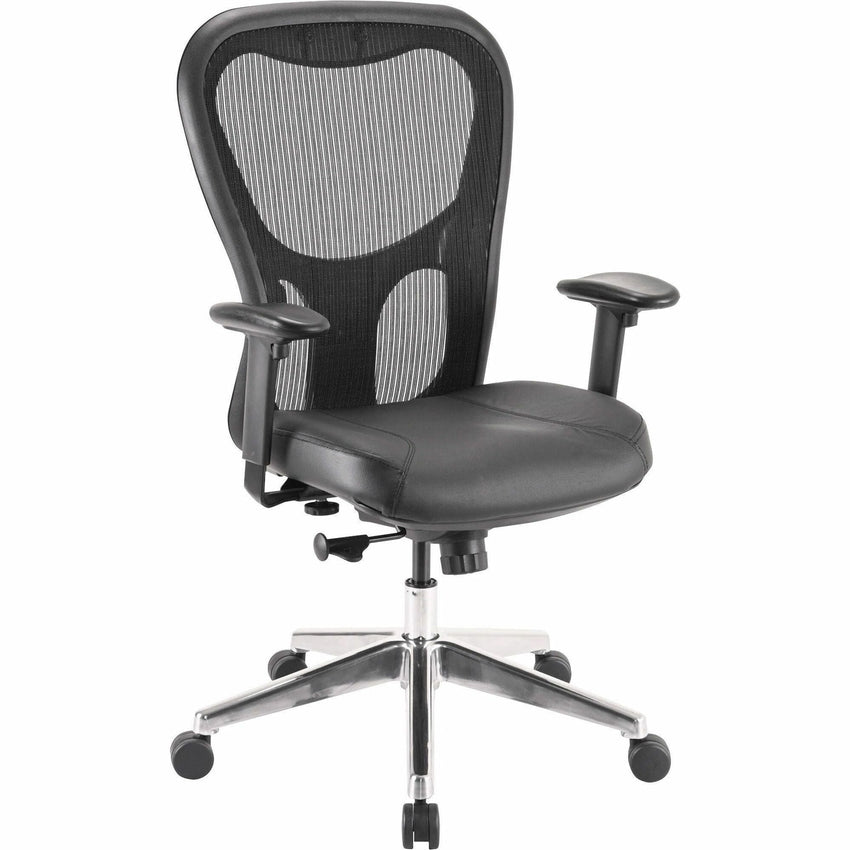Lorell Elevate Mesh Mid - Back Executive Office Chair with Leather Seat and Aluminum Base 18.90 - 22.40 "H (LLR - LLR85036) - SchoolOutlet