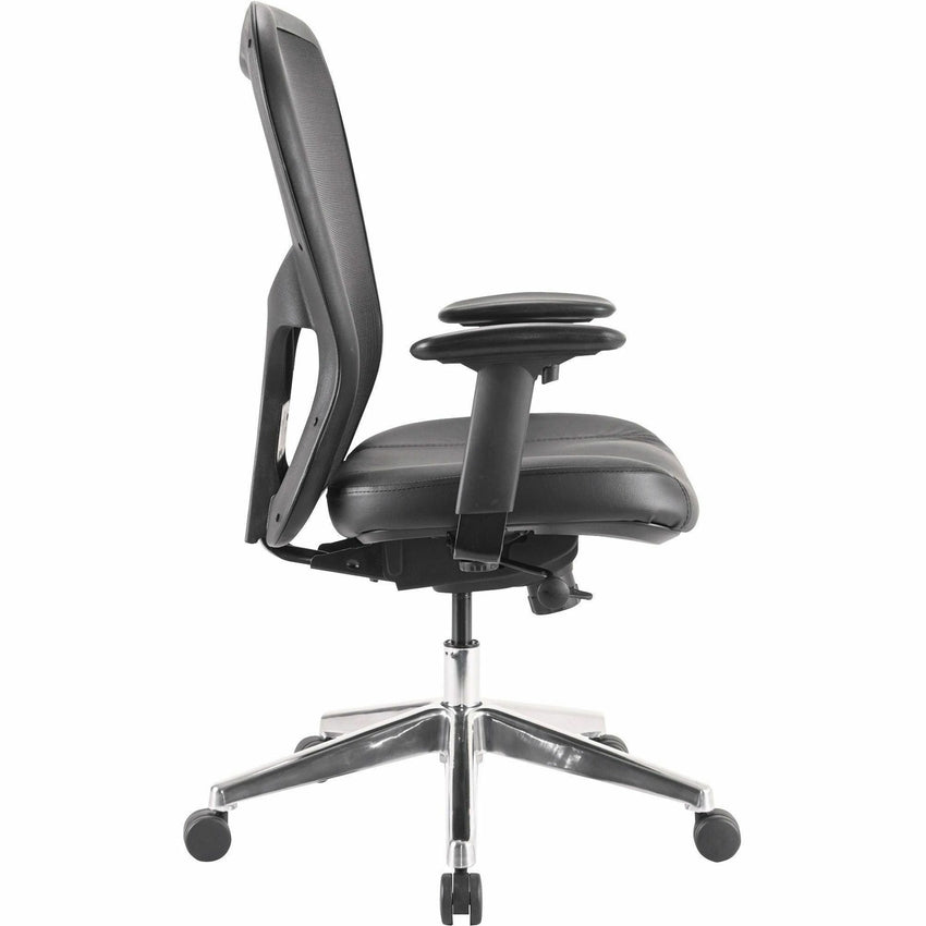 Lorell Elevate Mesh Mid - Back Executive Office Chair with Leather Seat and Aluminum Base 18.90 - 22.40 "H (LLR - LLR85036) - SchoolOutlet