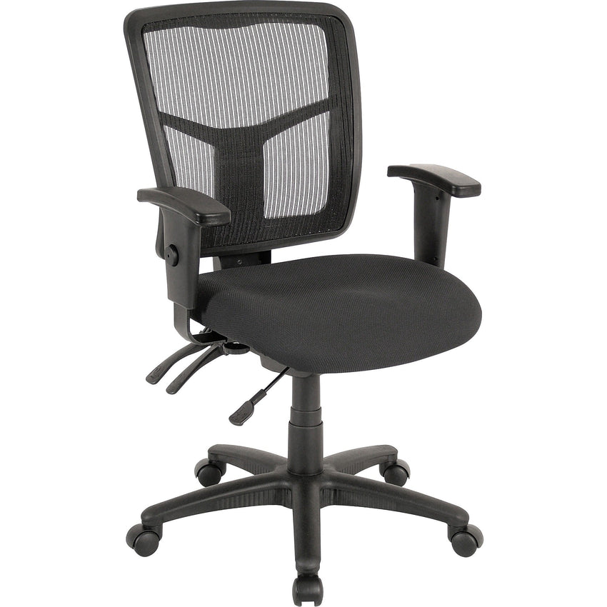 Lorell ErgoMesh Series Managerial Mesh Mid - Back Chair with Adjustable Arms and Casters 17" - 20.9"H (LLR - LLR86201X) - SchoolOutlet