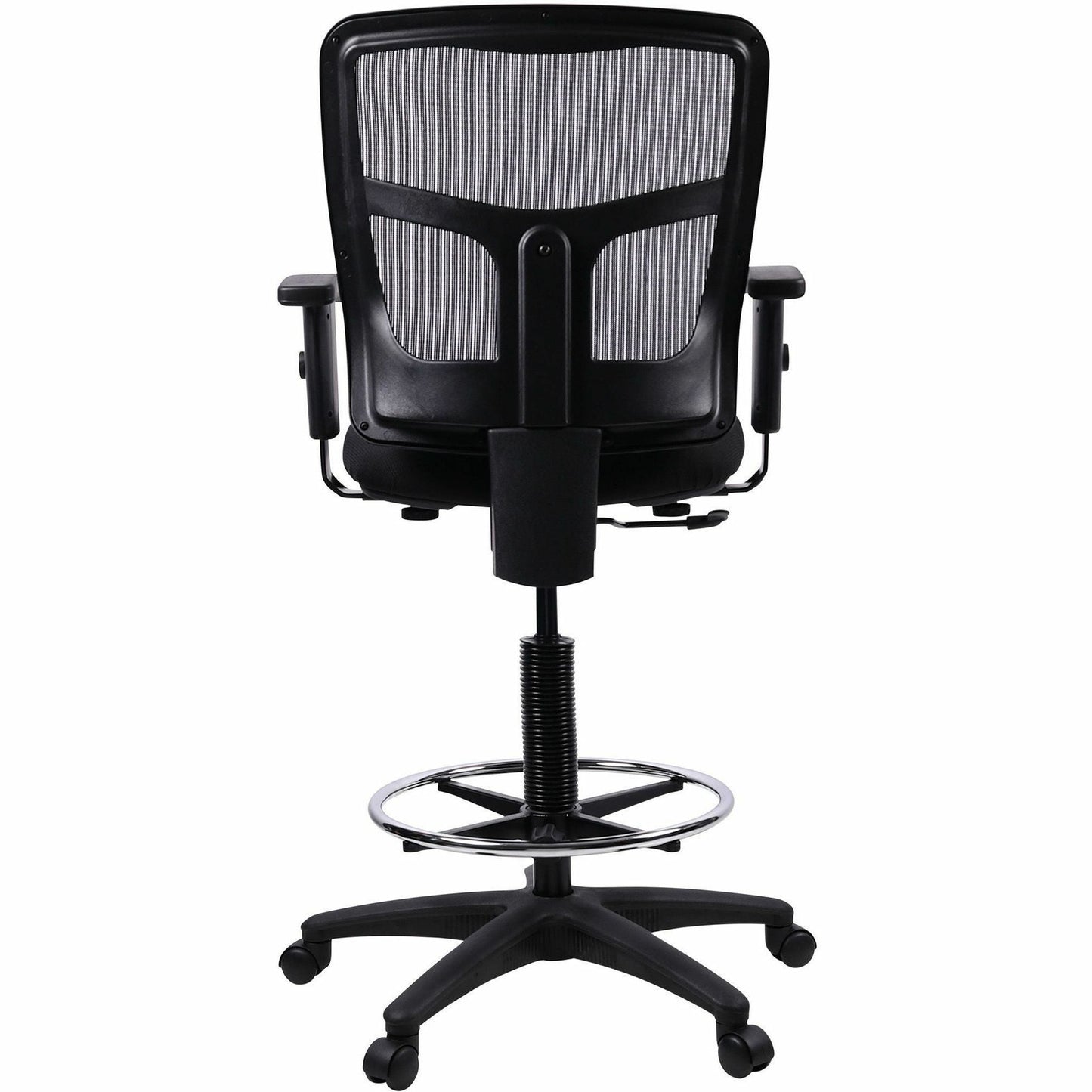 Lorell Ratchet Back Mesh Mid - Back Drafting Stool with Adjustable Arms and Footring 25 - 35.40"H (LLR - LLR86801) - SchoolOutlet