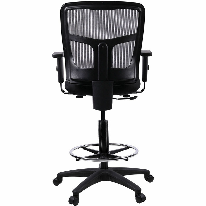 Lorell Ratchet Back Mesh Mid - Back Drafting Stool with Adjustable Arms and Footring 25 - 35.40"H (LLR - LLR86801) - SchoolOutlet