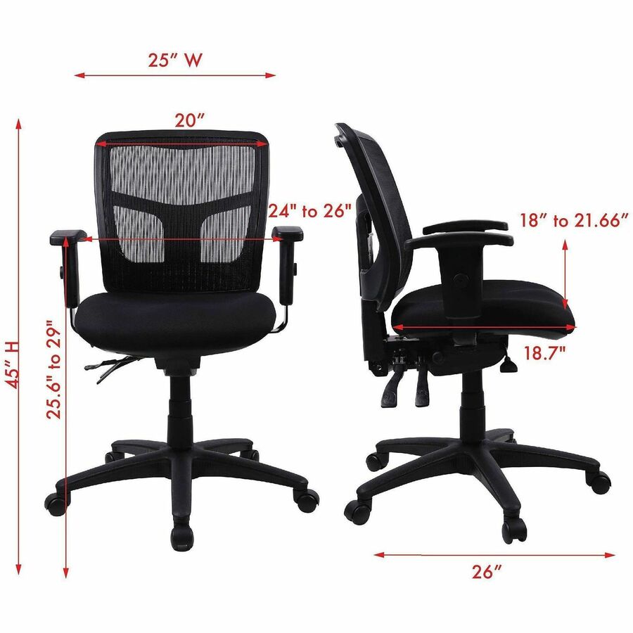 Lorell Ergomesh Swivel Mesh Mid - Back Office Chair with Adjustable Arms 18 - 21.66"H (LLR - LLR86802) - SchoolOutlet