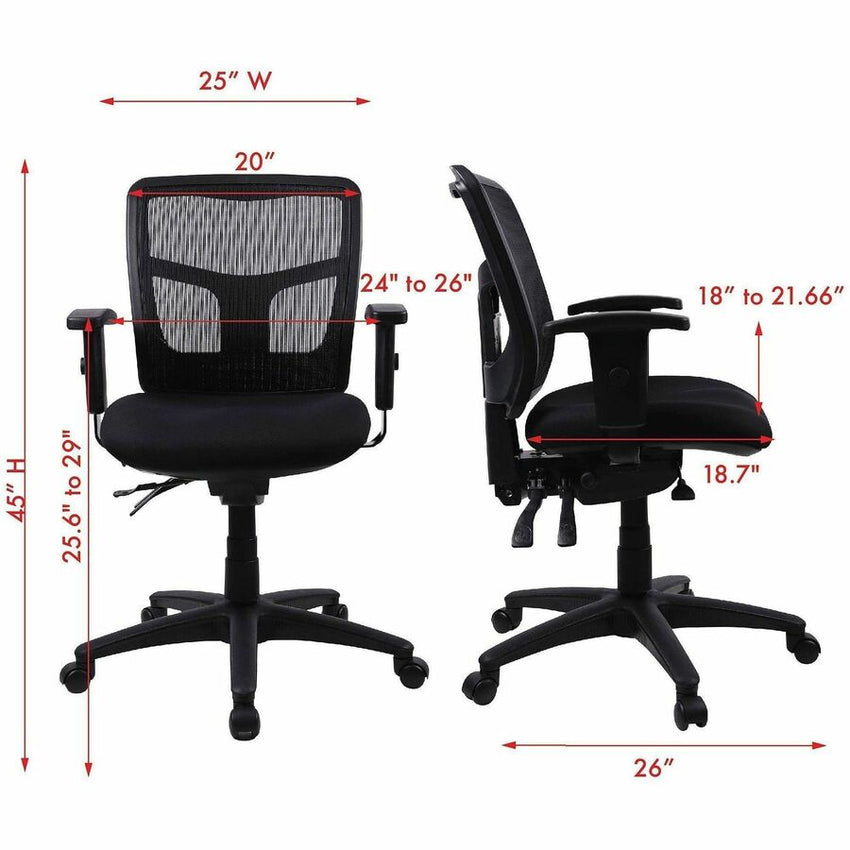 Lorell Ergomesh Swivel Mesh Mid - Back Office Chair with Adjustable Arms 18 - 21.66"H (LLR - LLR86802) - SchoolOutlet