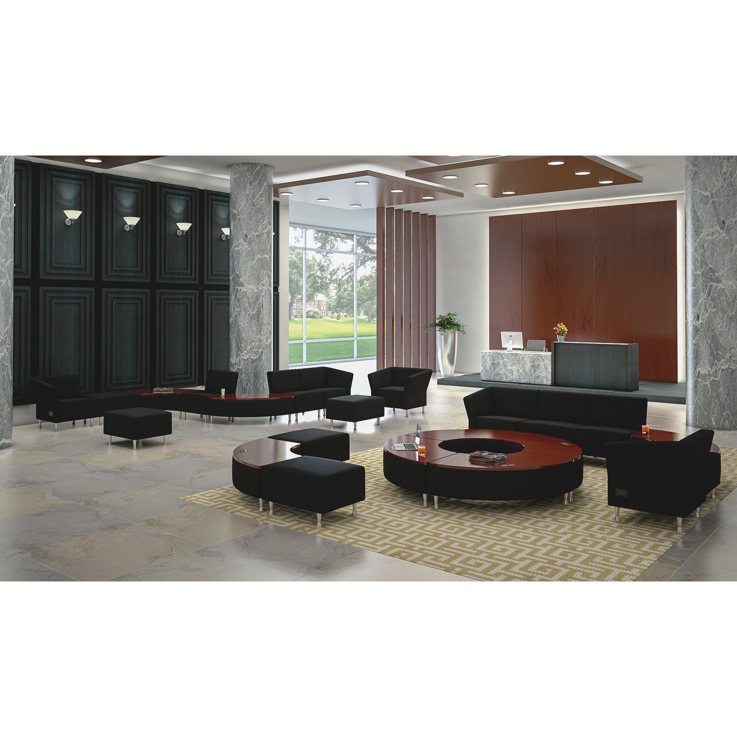 Power - Integrated Mahogany Lorell Fuze Modular Lounge Connector 57.5"W x 29.5"D x 18"H (LLR - LLR86921) - SchoolOutlet