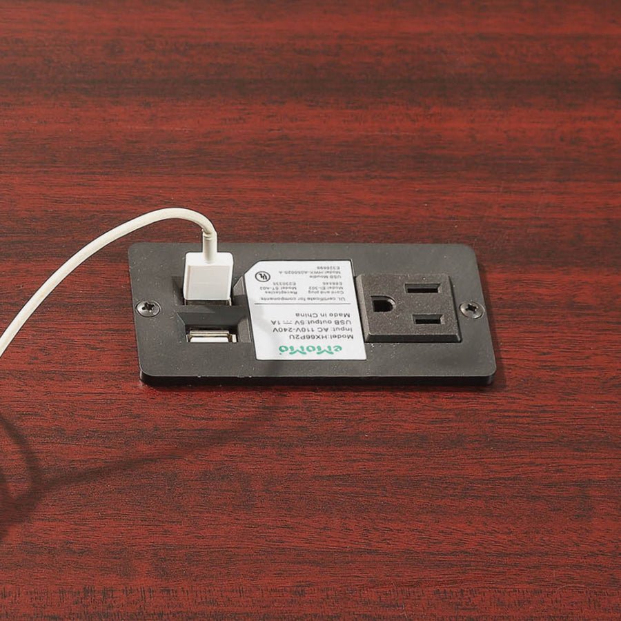 Power - Integrated Mahogany Lorell Fuze Modular Lounge Connector 57.5"W x 29.5"D x 18"H (LLR - LLR86921) - SchoolOutlet