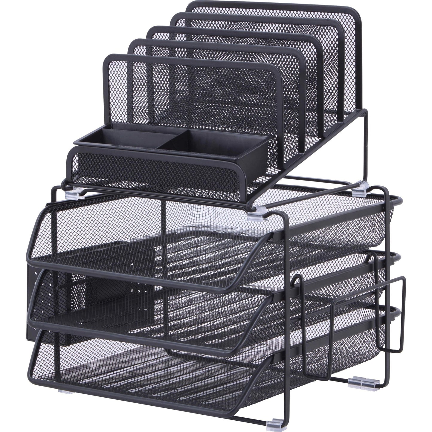 Lorell Black Mesh/Wire Divided 4 - Tier Desktop Organizer with Sliding File Trays (LLR - LLR95251) - SchoolOutlet