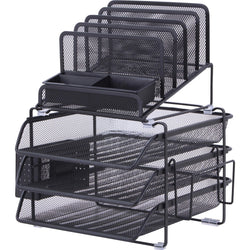 Lorell Black Mesh/Wire Divided 4-Tier Desktop Organizer with Sliding File Trays (LLR-LLR95251)