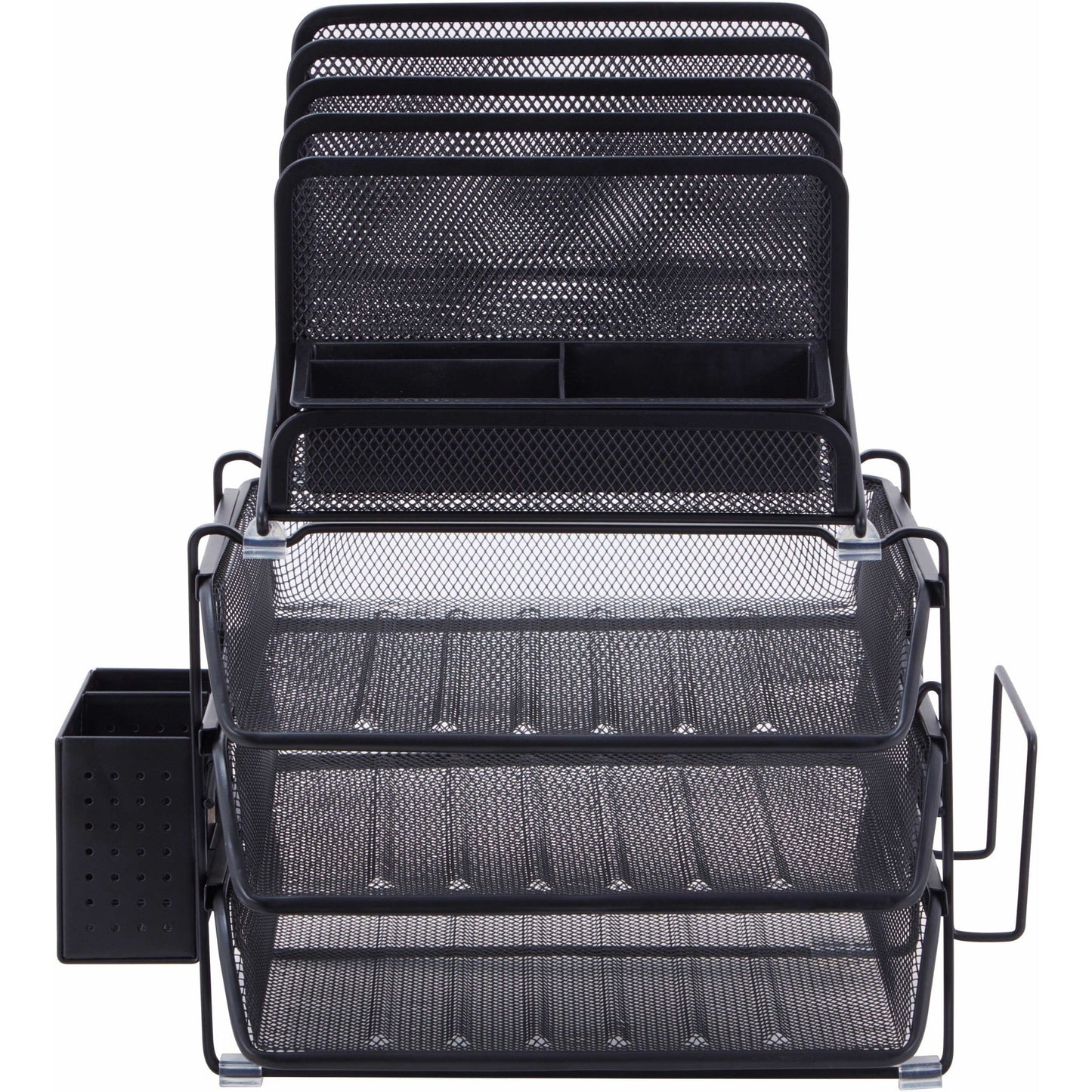 Lorell Black Mesh/Wire Divided 4 - Tier Desktop Organizer with Sliding File Trays (LLR - LLR95251) - SchoolOutlet