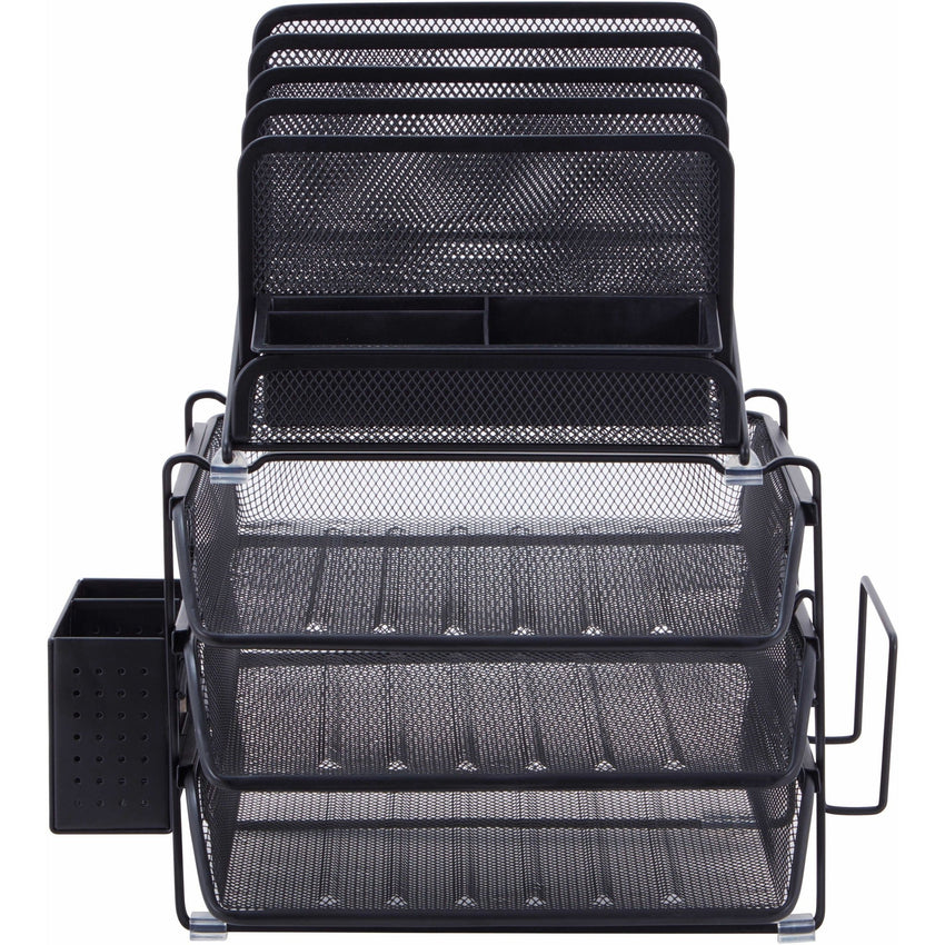 Lorell Black Mesh/Wire Divided 4 - Tier Desktop Organizer with Sliding File Trays (LLR - LLR95251) - SchoolOutlet