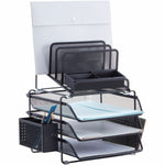 Lorell Black Mesh/Wire Divided 4 - Tier Desktop Organizer with Sliding File Trays (LLR - LLR95251) - SchoolOutlet