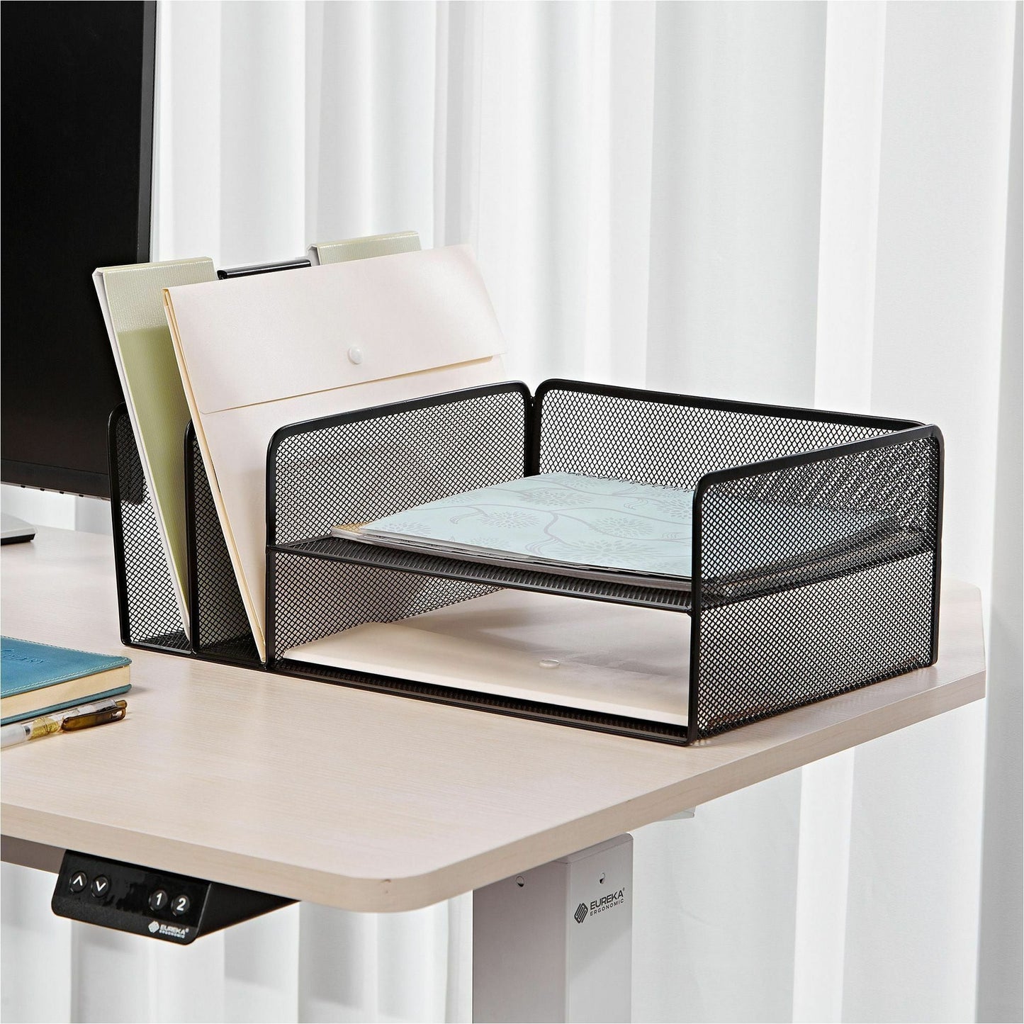 Lorell 4 - Tier File Organizer Steel Mesh Desktop Document Organizer Black (LLR - LLR95281) - SchoolOutlet