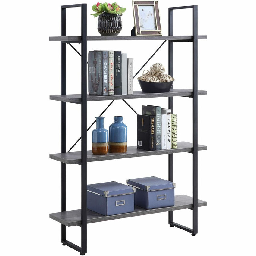 Lorell SOHO Rustic 4 - Shelf Metal Frame Bookcase 39.4"W x 11.8"D x 57.5"H (LLR - LLR976X) - SchoolOutlet