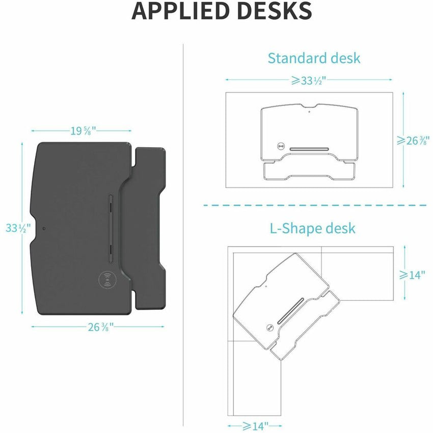Lorell Electric Desk Riser with Wireless Charging 20"H x 19.25"W x 33.5"D Black (LLR - LLR99530) - SchoolOutlet
