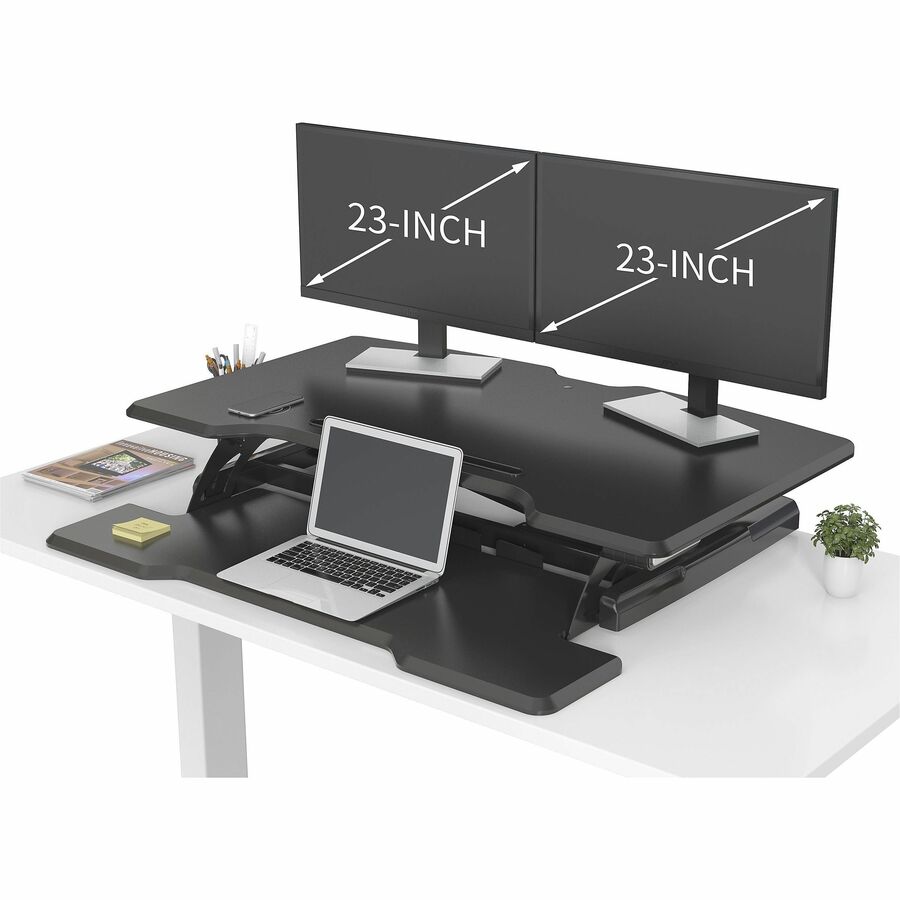 Lorell Electric Desk Riser with Wireless Charging 20"H x 19.25"W x 33.5"D Black (LLR - LLR99530) - SchoolOutlet