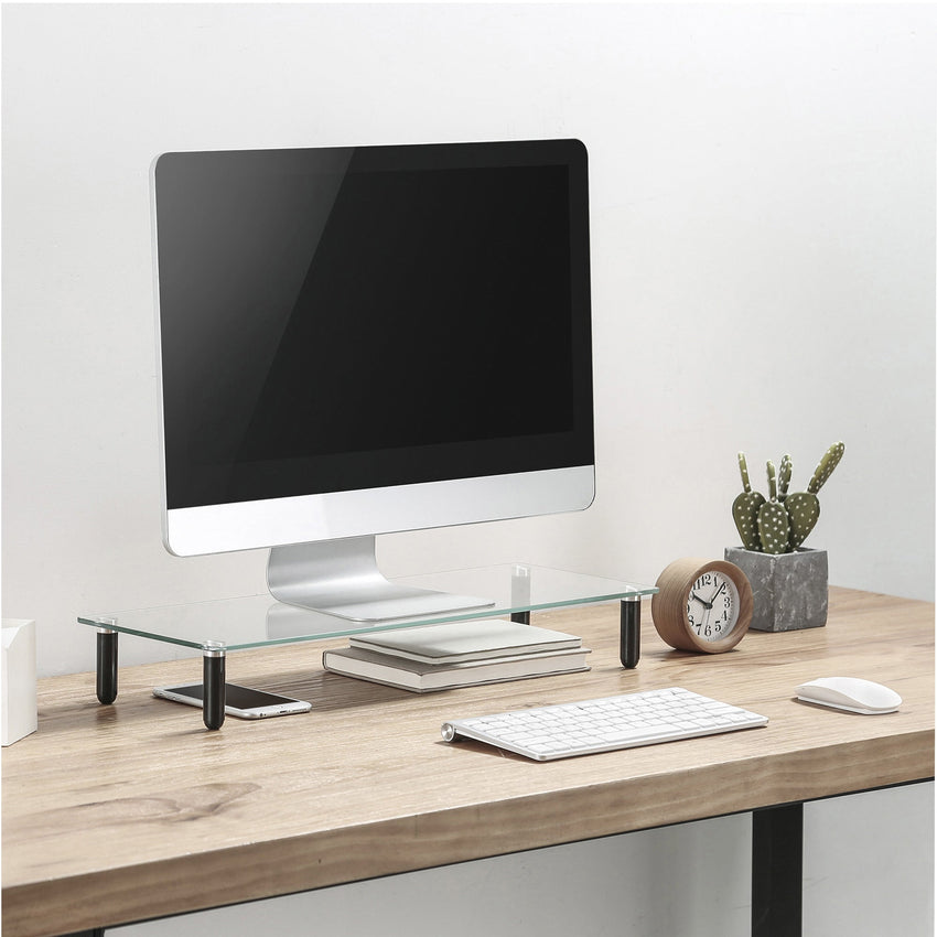 Lorell 4 - Leg Single - Shelf Glass Monitor Stand 3"H x 22"W x 8.25"D Clear/Black (LLR - LLR99533) - SchoolOutlet